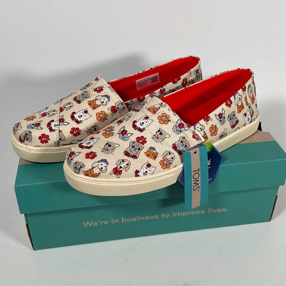 TOMS Alpargata Cupsole Natural Tropical Dogs Print Size 8.5